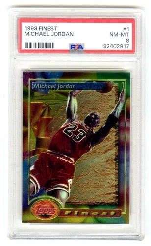 MICHAEL JORDAN~1993 TOPPS FINEST PSA-8 NM-MT HOT BASKETBALL CARD #1 (NEW CASE)