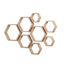WONFUlity Hexagon Floating Shelves Wall Mounted Wood Honeycomb Farmhouse Decor