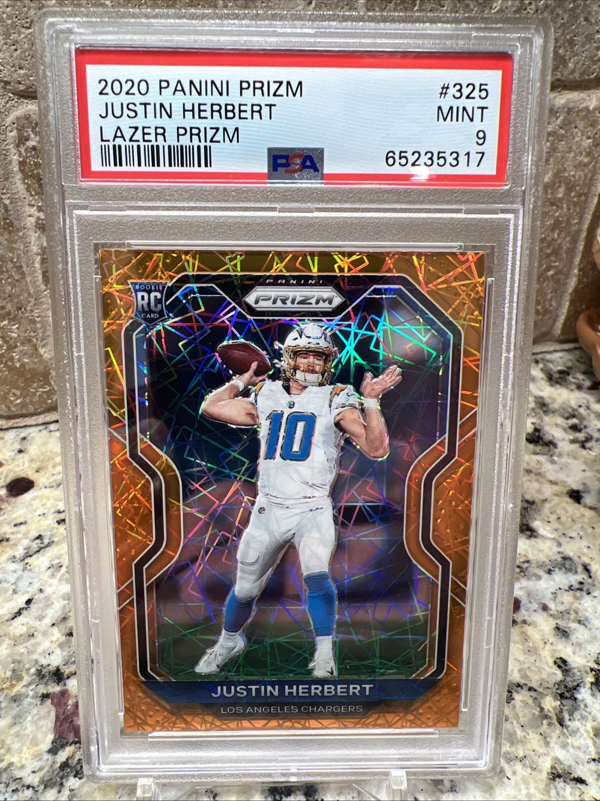 2020 Panini Prizm Justin Herbert Orange Lazer Prizm RC #325 PSA 9 Chargers