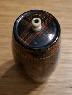 Fine Antique Mauchline Ware McPherson Tartanware Go To Bed Match Holder Vesta