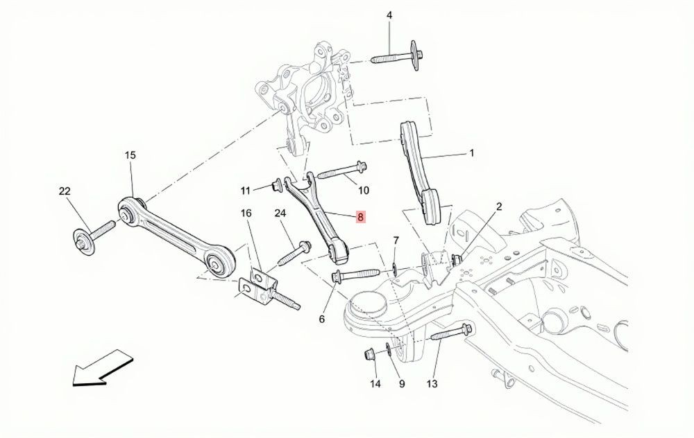 13-19 MASERATI GHIBLI QUATTROPORTE  REAR RIGHT LOWER SUSPENSION CONTROL ARM OEM 