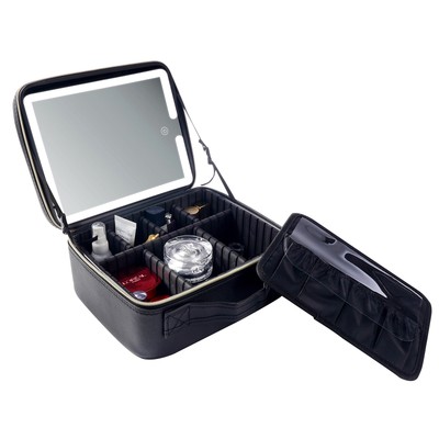 High Capacity Multi Layer Travel Makeup Bag Portable Black Strap Organizer
