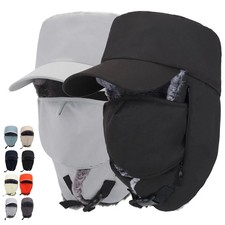 Outdoor Warm Winter Hats with Removable Face Mask Earflaps Faux Fur Hunting Hat