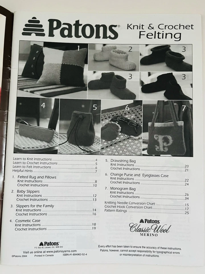 Patons Book 500210 Knit & Crochet Felting (2004) Pillows, Slippers, Bags & More - Image 2 of 4