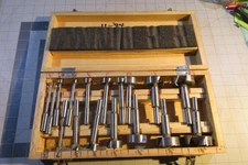 Forstner Bit set, 17 bits in wood box prior owned good condition