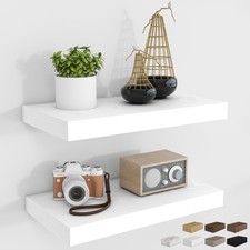 2 Pack 16 Inch White Rustic Wood Floating Shelves Wall Mounted Storage Decor