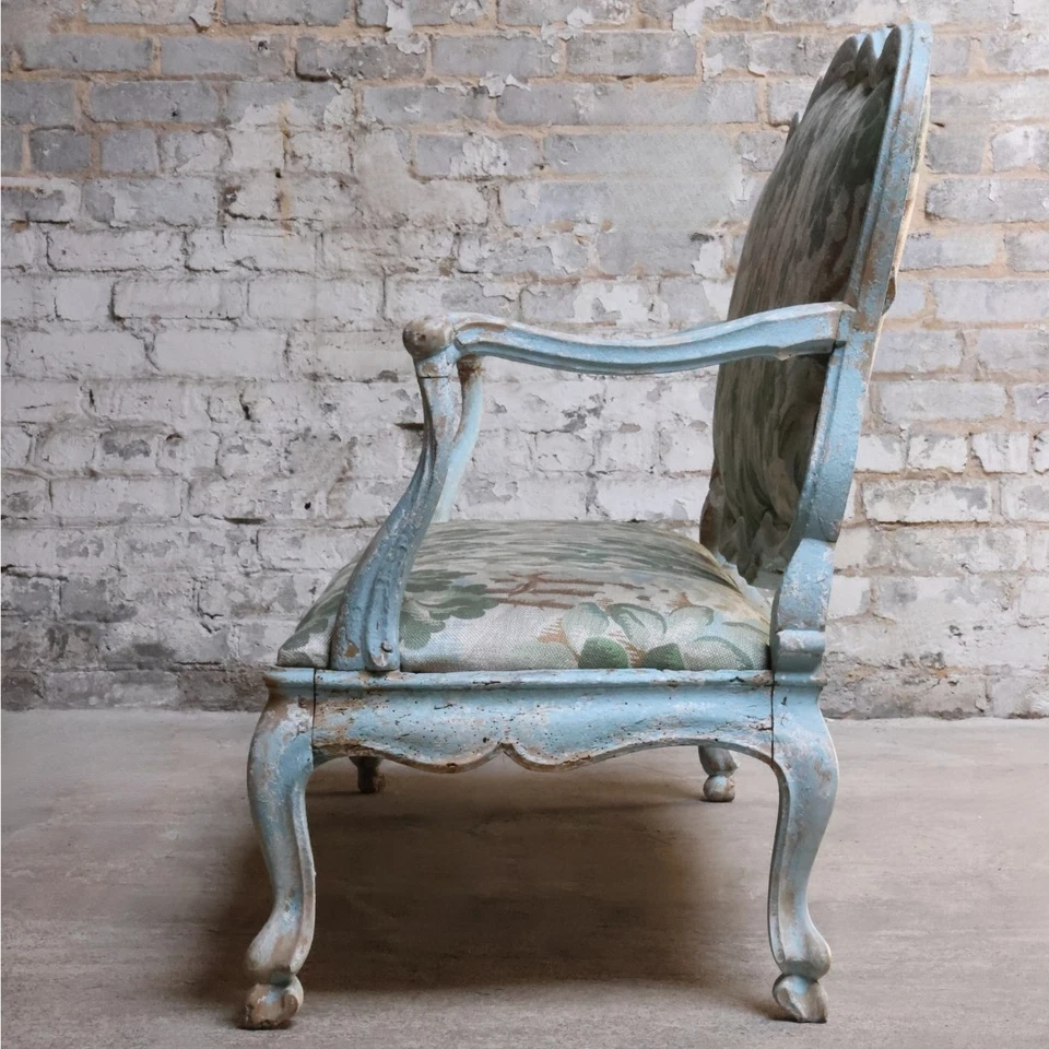 Sofá azul lino francés siglo XVIII Foto 3 de 4