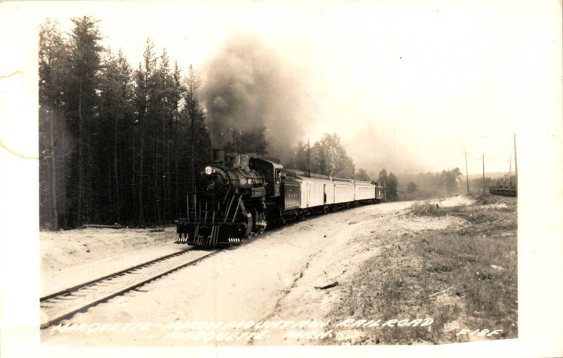 RPPC Postcard Steam Train #10 Marquette Huron Mountain Railroad MI c1940