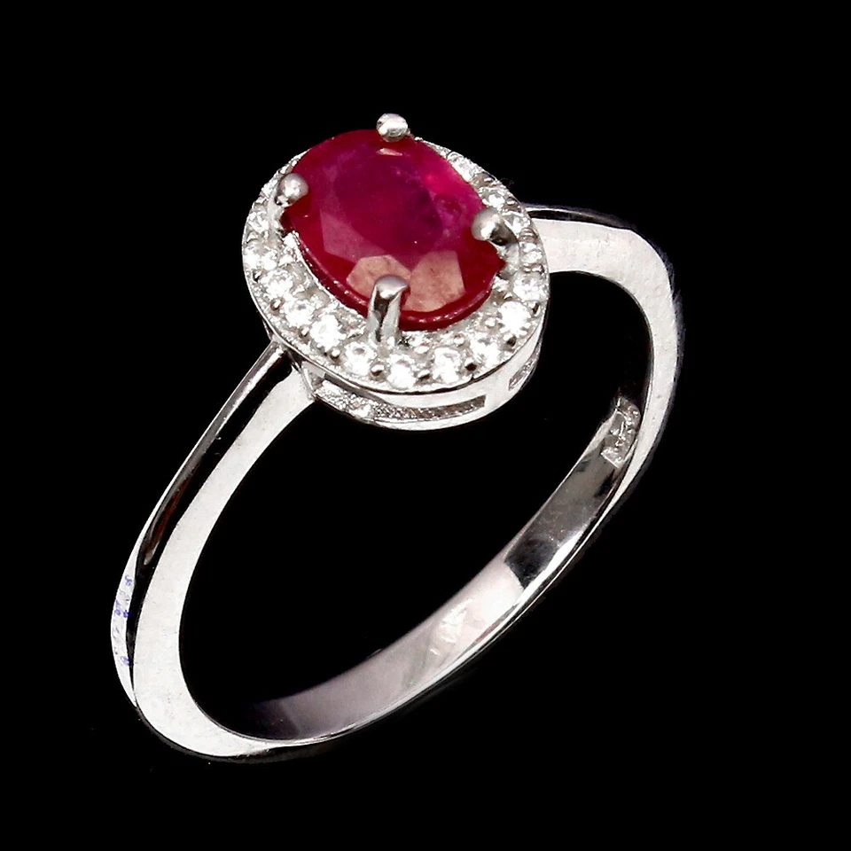 Anello in argento sterling 925 rubino ovale 7x5 mm gemma naturale gioiello... - Immagine 2 di 4