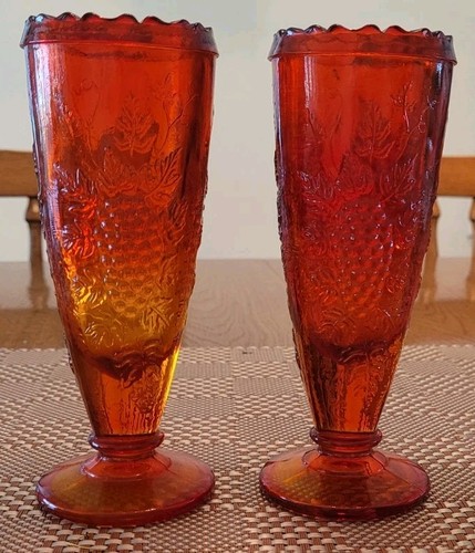 Vintage L. E. Smith Amberina Pair Of Glass Vases