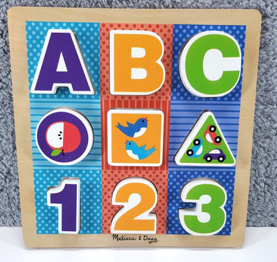 Melissa & Doug First Play Wooden ABC-123 Chunky Puzzle 9pc Ages 12mo Toddler Toy