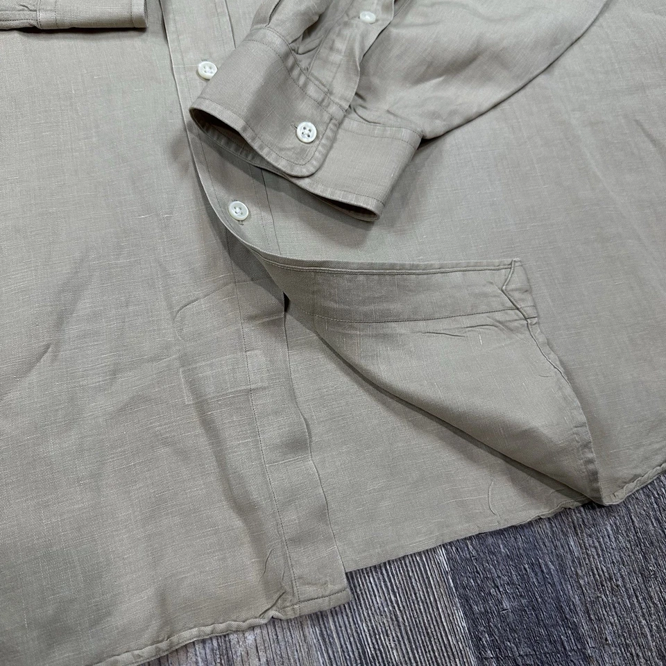 Polo Ralph Lauren Mens XXL Classic Fit Button Down Shirt Beige Linen Silk Blend - Image 3 of 4