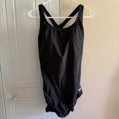 Speedo PowerFlex Plus Size Black Racer Back Full Coverage Swimsuit Size16 NWT