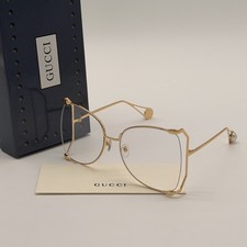 Gucci GG0252S 001 Butterfly Sunglasses Gold Frame Clear Lens 63mm Ships Today