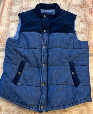 Marine Layer Mens Puffer Vest Blue Snap Front Quilted Pockets Outdoor Size M
