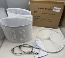 Set of 2 White Drum Lamp Shades, Top 11  X11  Bottom X 8  H, UNUSED READ...