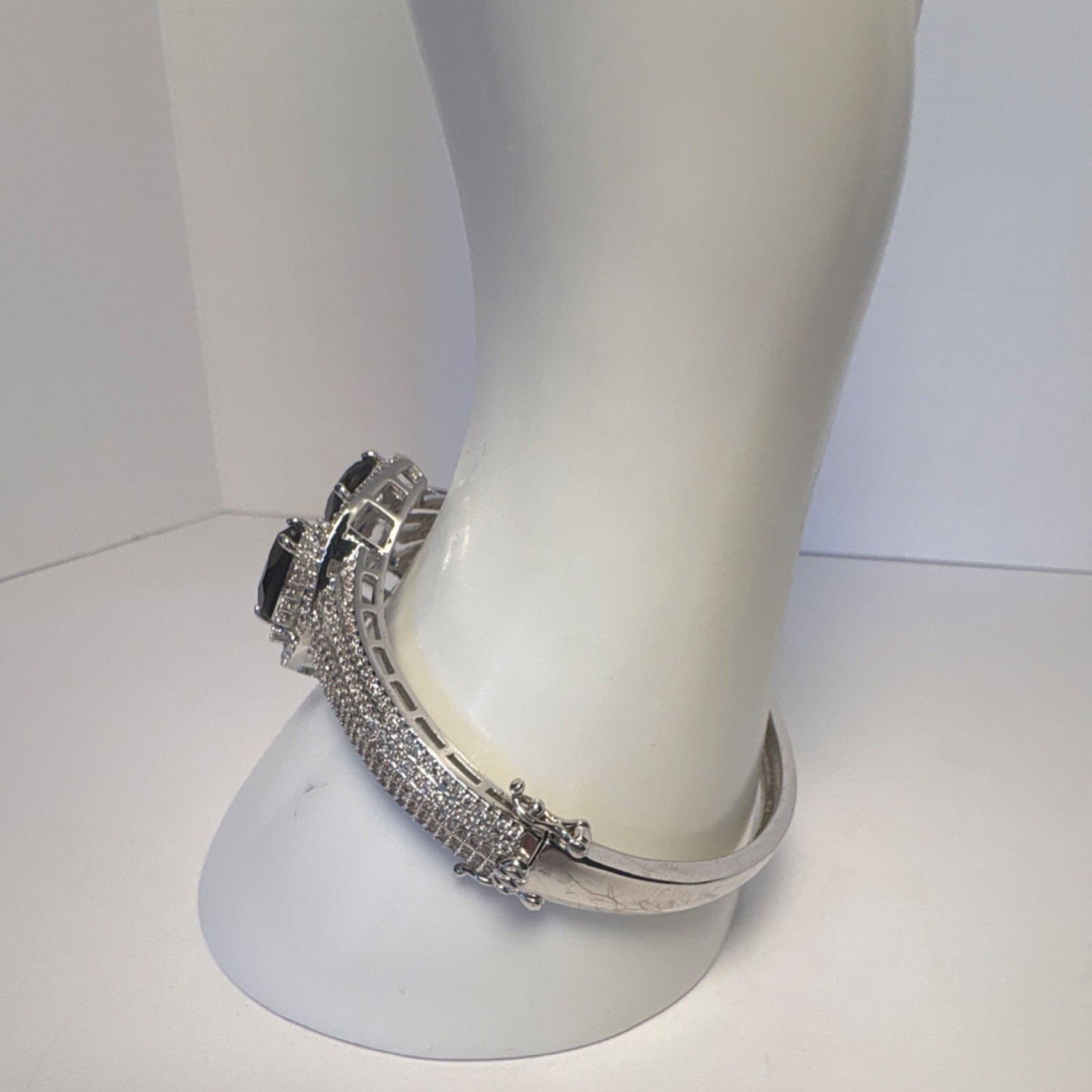 Statement Silver Tone Bangle Bracelet With Large … - image 4