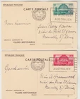 FRANCE 1938 AUSTRALIAN MEMORIAL 55c, 1f official printed postal cards with FDCs