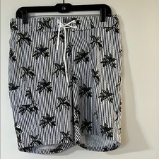 Arizona Jean Company Palm Print Striped Swim Shorts