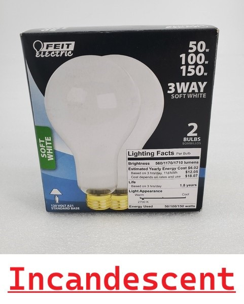 Old Stock Dimmable 50/100/150 Watts A21 No Emf