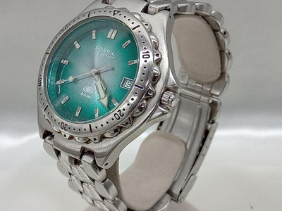 Fossil Blue Green Dial Stainless Steel Watch AM-3482 Needs Battery Vintage Fossil Blue Men main image 3