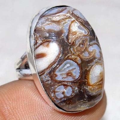 925 Silver Plated Rock Fossil Ring US 5 Eye Catching Design GW