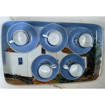 Ester Embu Germer Hand painted Cappuccino Cups Saucer And Tray Brazil 1983