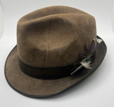 Vintage Men s Felt Fedora Hat Echtes Leder German K. Baumgurtner 55/4 Handarbeit