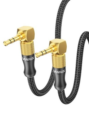 VANAUX 90 Degree Right Angle Aux Cable Male to 3.5mm Audio 6.6 ft, Black 