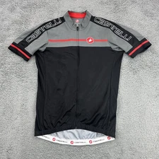 Castelli Cycling Jersey Mens Large Black Gray Red Full Zip Bike Shirt Polyester