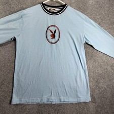 Playboy x PacSun Mens Pullover Long Sleeve Shirt S Light Blue Golf Club Bunny