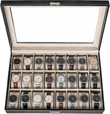 24 Slots Watch Box PU Leather Watch Case Organizer Watch Display Case Lockable
