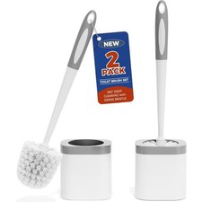 2-Pack Toilet Brush and Holder Set, White Bathroom Toilet Bowl Cleaning Brush