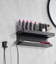 Wall-Mounted Hair Dryer Holder – No-Drill Storage Stand, Black