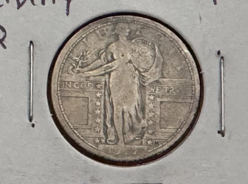 1917 D standing liberty quarter, type 1, very weak date