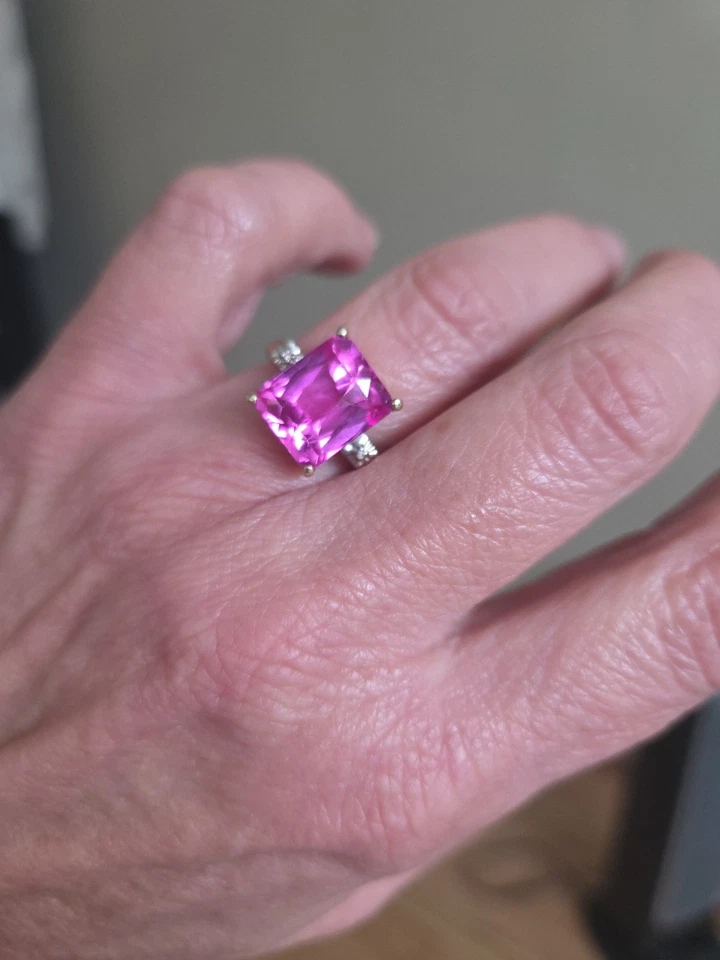 Anillo enorme Estate de topacio rosa y diamantes amarillo 10k Foto 4 de 4