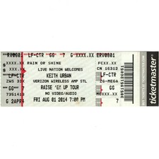 KEITH URBAN Concert Ticket Stub ST LOUIS MO 8/1/14 RAISE 'EM UP TOUR Rare