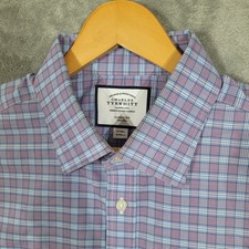 Charles Tyrwhitt Shirt Mens 17 34 Pink Blue Plaid Classic Fit Non Iron Dress