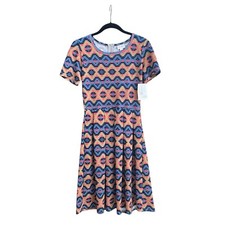 NWT LuLaRoe Amelia Dress Women’s Size S Ethnic Short Sleeve Fit 'n Flare Pockets