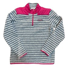 Vineyard Vines 1/4 Zip Pullover Sweatshirt Striped Blue Pink Girls Size XL 16