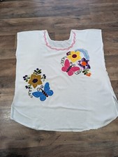 Handmade White Lightweight Blouse from Oaxaca  Colorful Embroidered Flowers