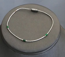 Vintage 925 Sterling Silver Native American Style Malachite Bead Bracelet