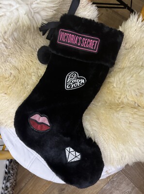 Victoria's Secret Samtstrumpf schwarz & rosa Bommel Weihnachten Urlaub