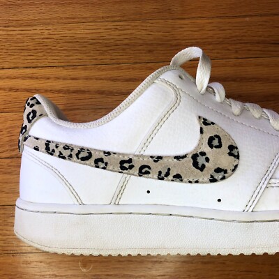 Nike Court Vision Low Leopard Swoosh Women Size 10 White