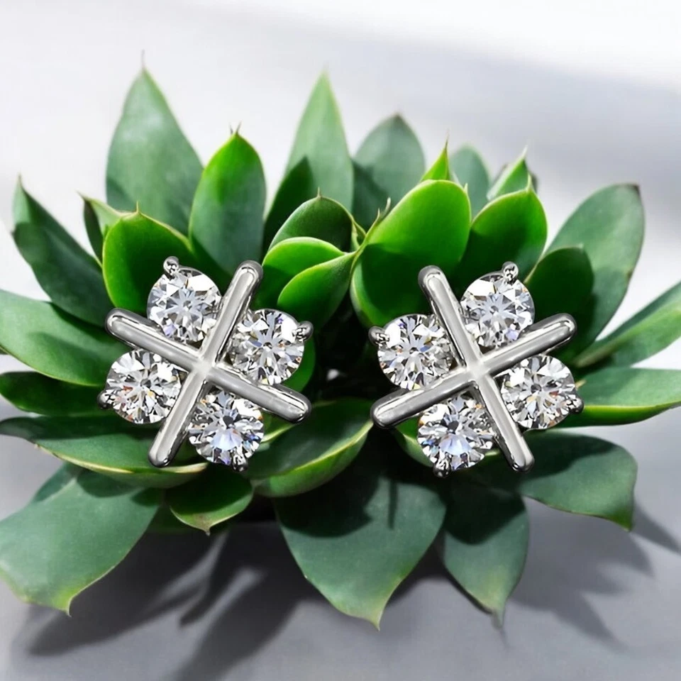 950 Platinum Women Diamond Earring Studs Round Cut Lab Grown 1 Carat - Image 3 of 4