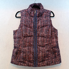 LANDS END Burgundy Stitch Pattern Puffer Vest Zip Front with Pockets, Sz M 10-12