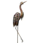Solar Heron Bird Stake Garden Copper Patina Metal Statue Sculpture Crane
