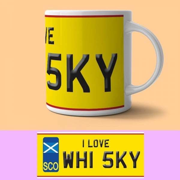 The Original Metal Sign Co Mug Car Reg Plate WHI 5KY I Love Whisky