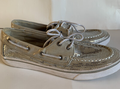 Sperry Top Sider Womens Boat Shoes Bahama Sequined Gray Lace Up Preppy Coastal 6