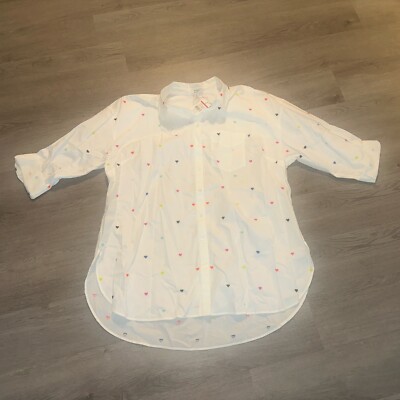 NEW Crown & Ivy Women s Button-down Shirt 1X with Multi-colored Hearts NWT T6